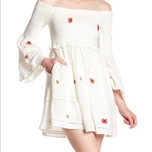 Free People Embroidered Smocked Off Shoulder Dress